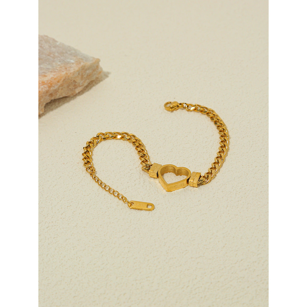 Simple Style Waves Heart Shape Titanium Steel Plating Gold Plated Bracelets