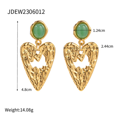 1 Pair Elegant Retro Round Heart Shape Plating Inlay Stainless Steel Aventurine 18k Gold Plated Drop Earrings