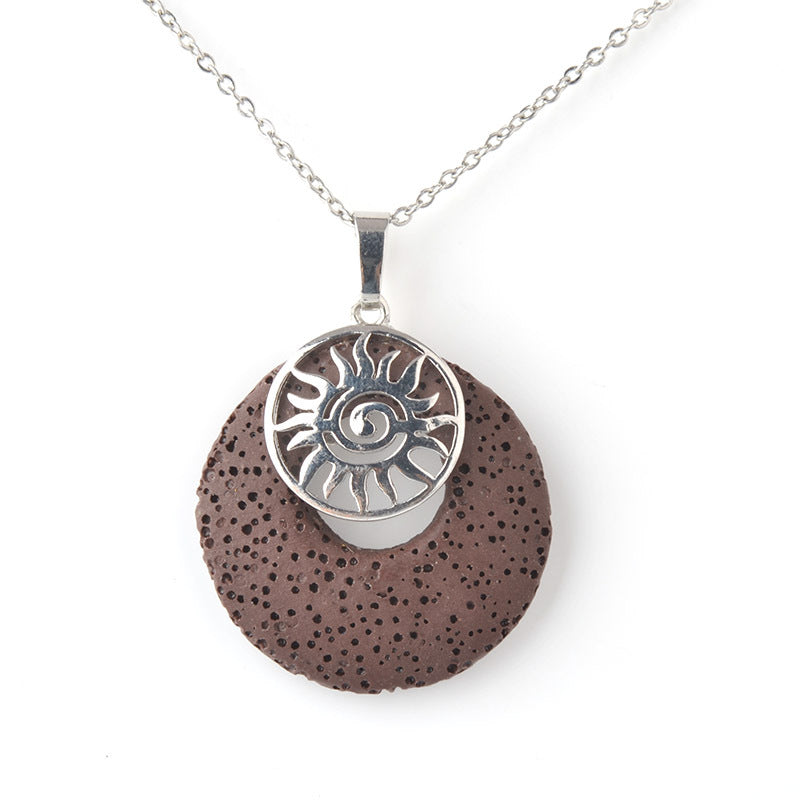 Streetwear Sun Stainless Steel Volcanic Rock Copper Pendant Necklace