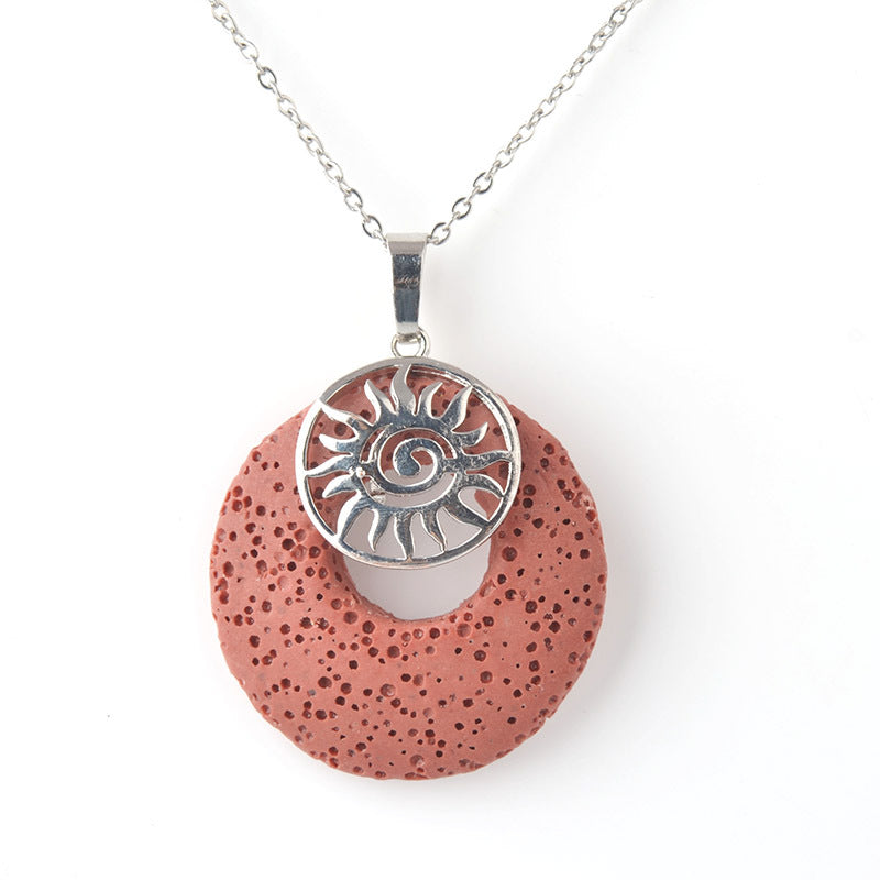 Streetwear Sun Stainless Steel Volcanic Rock Copper Pendant Necklace