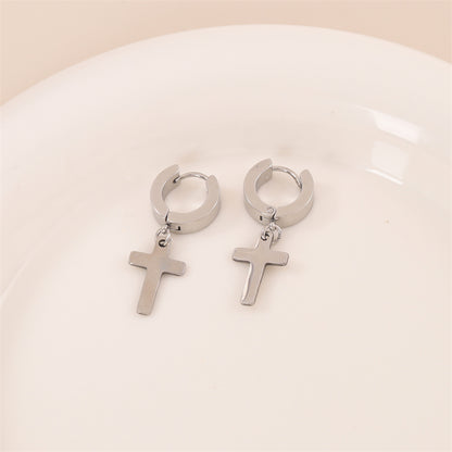 1 Pair Simple Style Cross Round Plating Stainless Steel 18k Gold Plated Earrings