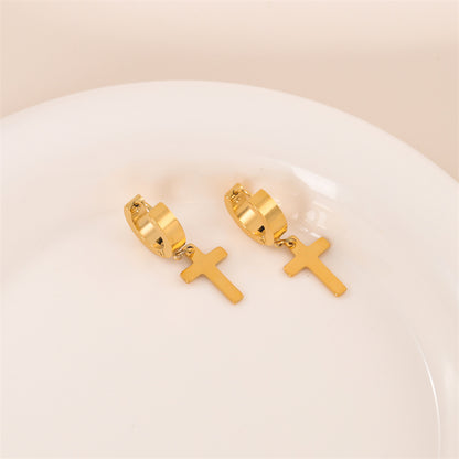 1 Pair Simple Style Cross Round Plating Stainless Steel 18k Gold Plated Earrings