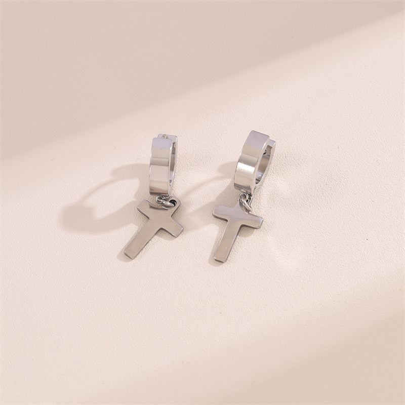 1 Pair Simple Style Cross Round Plating Stainless Steel 18k Gold Plated Earrings