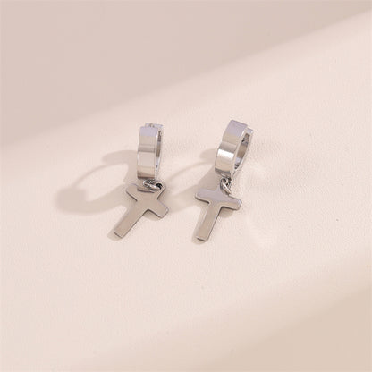 1 Pair Simple Style Cross Round Plating Stainless Steel 18k Gold Plated Earrings