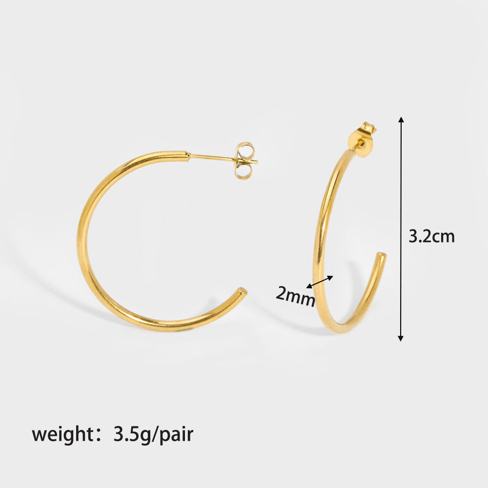 1 Pair Luxurious British Style Commute C Shape Plating Stainless Steel 18k Gold Plated Ear Studs