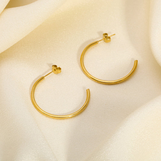 1 Pair Luxurious British Style Commute C Shape Plating Stainless Steel 18k Gold Plated Ear Studs