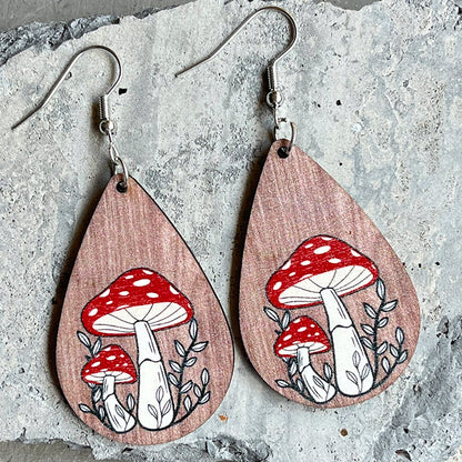 1 Pair Cute Simple Style Squirrel Water Droplets Mushroom Wood Drop Earrings