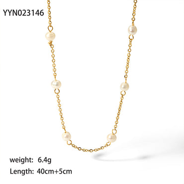 Casual Simple Style Ball Stainless Steel Freshwater Pearl Beaded Plating 18k Gold Plated Necklace