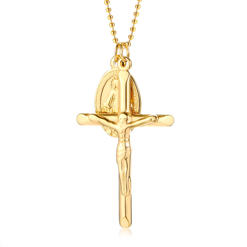 Vintage Style Roman Style Cross Stainless Steel Plating Gold Plated Pendant Necklace