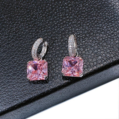 1 Pair Sweet Simple Style Shiny Square Heart Shape Rectangle Inlay Copper Zircon Drop Earrings