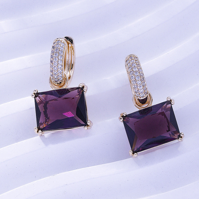 1 Pair Sweet Simple Style Shiny Square Heart Shape Rectangle Inlay Copper Zircon Drop Earrings