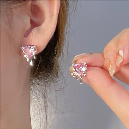 1 Pair Simple Style Heart Shape Inlay Alloy Zircon Drop Earrings Ear Studs