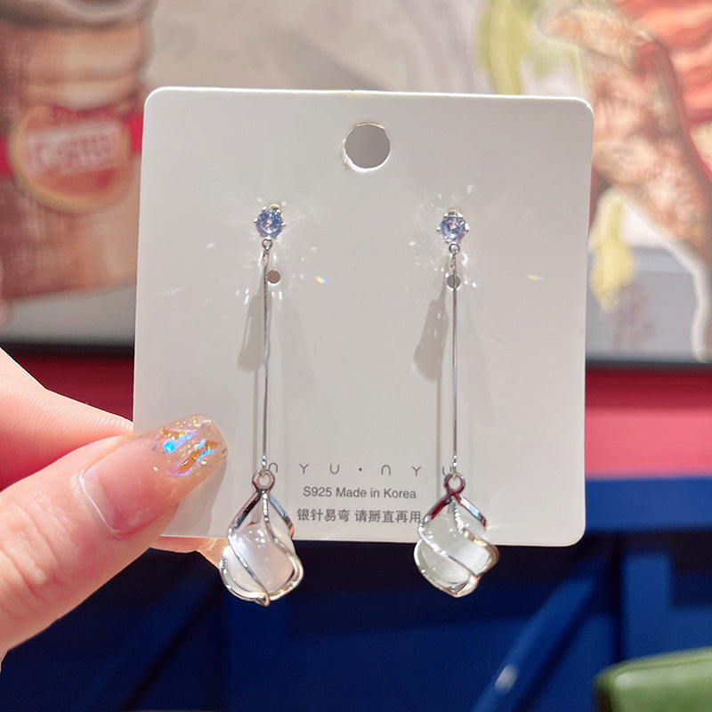 1 Pair Fairy Style Heart Shape Flower Bow Knot Inlay Opal Opal Ear Studs