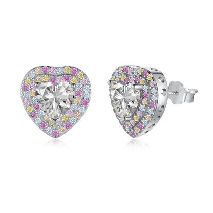 1 Pair Glam Shiny Heart Shape Flower Plating Inlay Sterling Silver Zircon Earrings