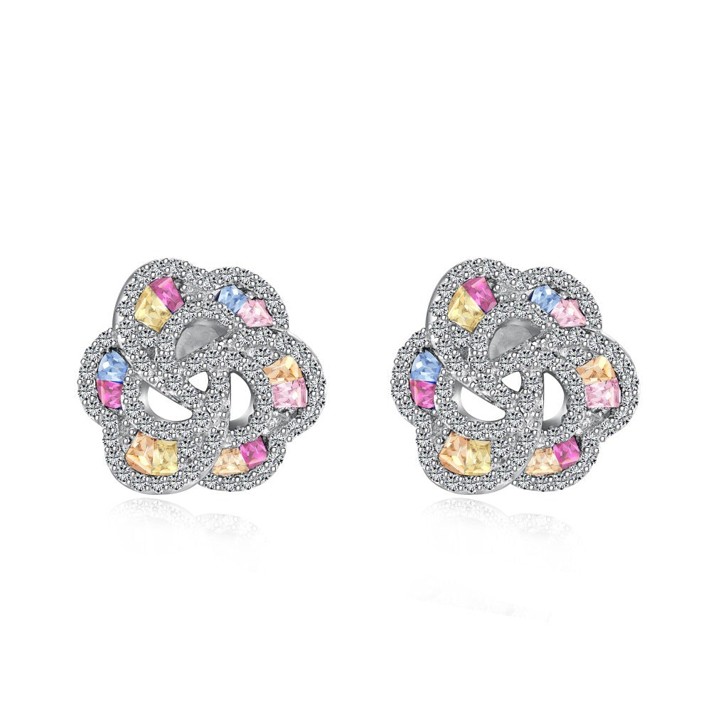 1 Pair Glam Shiny Heart Shape Flower Plating Inlay Sterling Silver Zircon Earrings