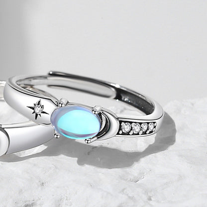 Classic Style Star Sterling Silver Plating Inlay Moonstone Open Rings