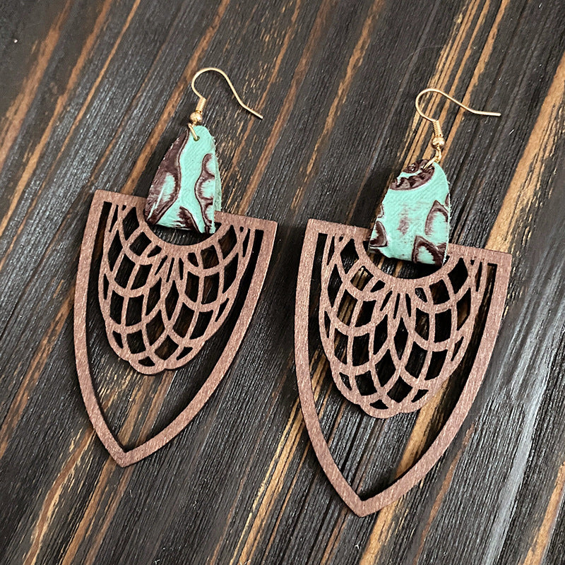 1 Pair Retro Geometric Water Droplets Wood Ear Hook