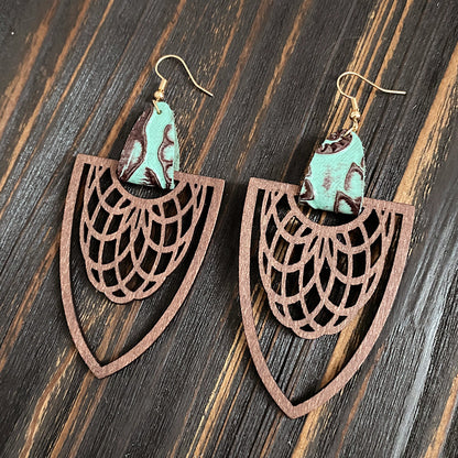 1 Pair Retro Geometric Water Droplets Wood Ear Hook