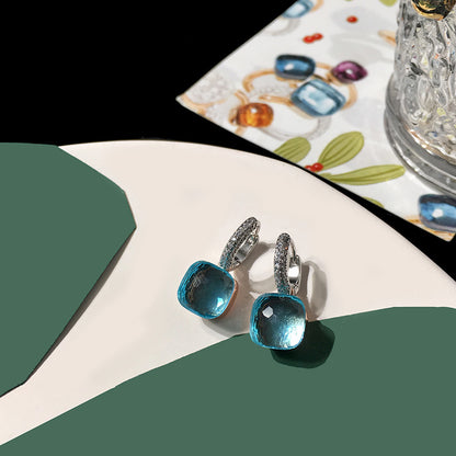 1 Pair Simple Style Artistic Square Inlay Sterling Silver Zircon Earrings