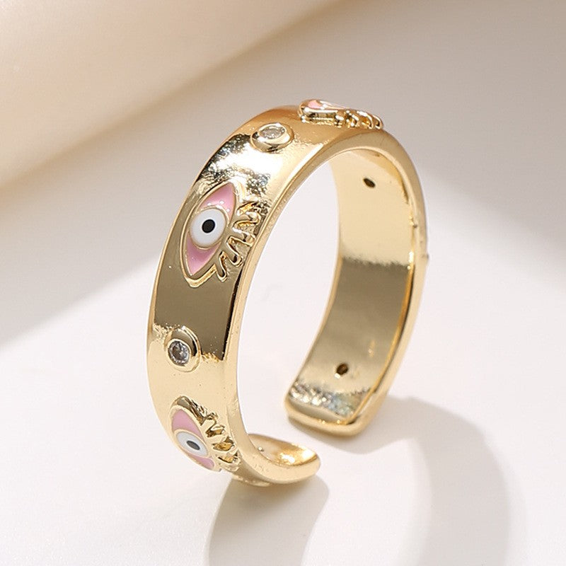 Casual Elegant Devil's Eye Copper Zircon Open Rings In Bulk