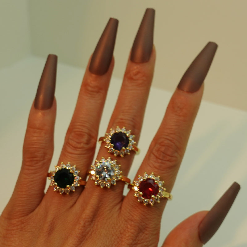 Glam Shiny Geometric Copper Inlay Zircon Open Rings