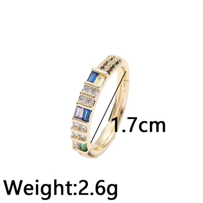 Casual Elegant Geometric Copper Inlay Zircon Open Rings