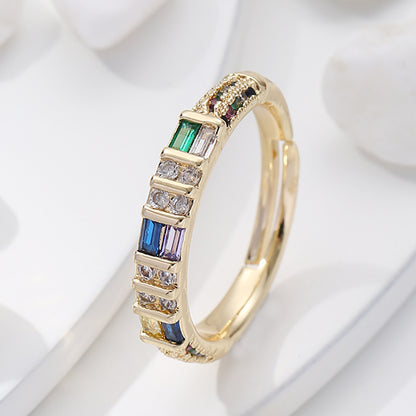 Casual Elegant Geometric Copper Inlay Zircon Open Rings