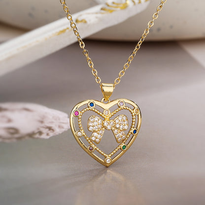 Simple Style Commute Bow Knot Copper 18k Gold Plated Zircon Pendant Necklace In Bulk