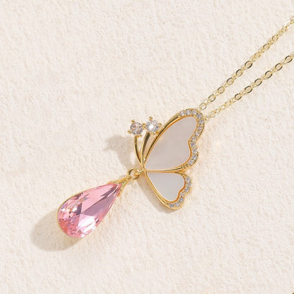 Casual Lady Butterfly Bow Knot Stainless Steel Copper 14k Gold Plated Shell Zircon Pendant Necklace In Bulk