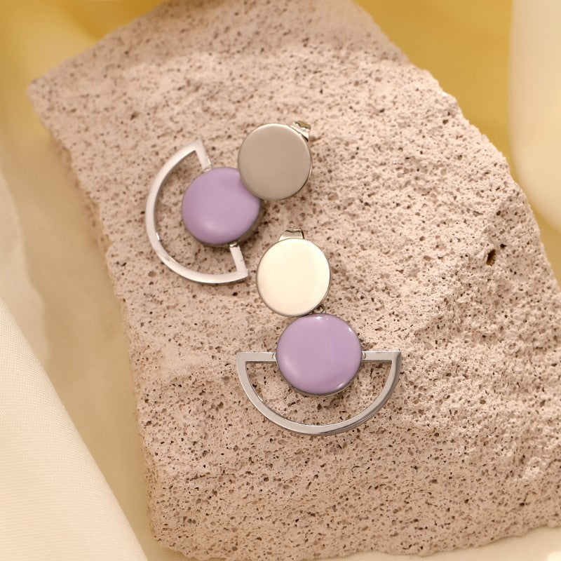 1 Pair Simple Style Round Sector Flower Plating Inlay Stainless Steel Zircon Gold Plated Earrings