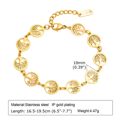 Retro Streetwear Tree 201 Stainless Steel 18K Gold Plated Bracelets In Bulk