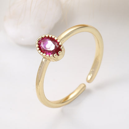 Elegant Lady Oval Copper Inlay Zircon Open Rings