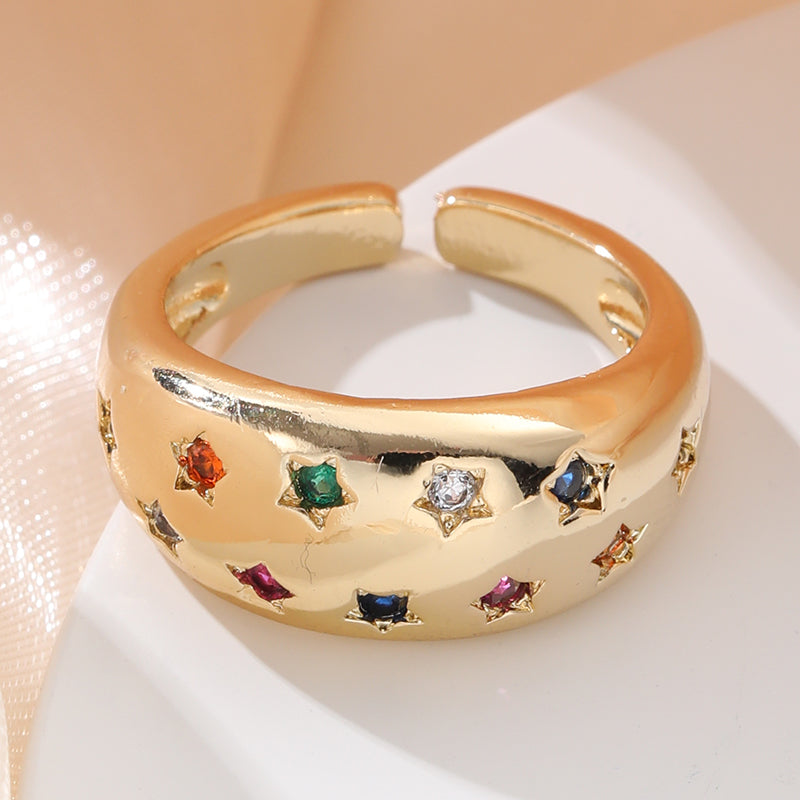 Casual Streetwear Geometric Star Copper Inlay Zircon Open Rings