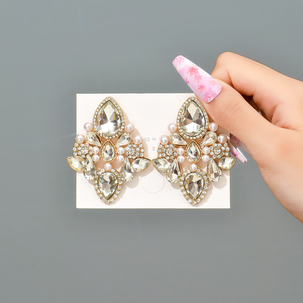 Retro Lady Simple Style Water Droplets Rhinestone Inlay Artificial Gemstones Women's Drop Earrings