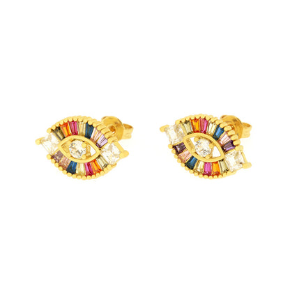 1 Pair Elegant Shiny Devil's Eye Plating Inlay Copper Zircon 18k Gold Plated Ear Studs