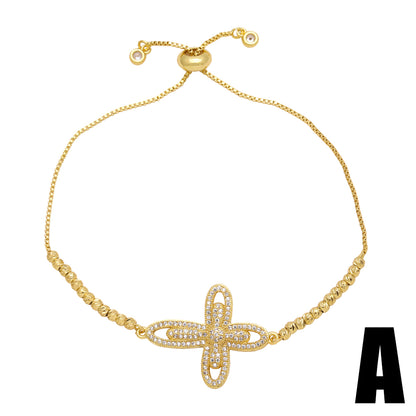 Simple Style Korean Style Cross Copper Plating Inlay Zircon 18k Gold Plated Bracelets