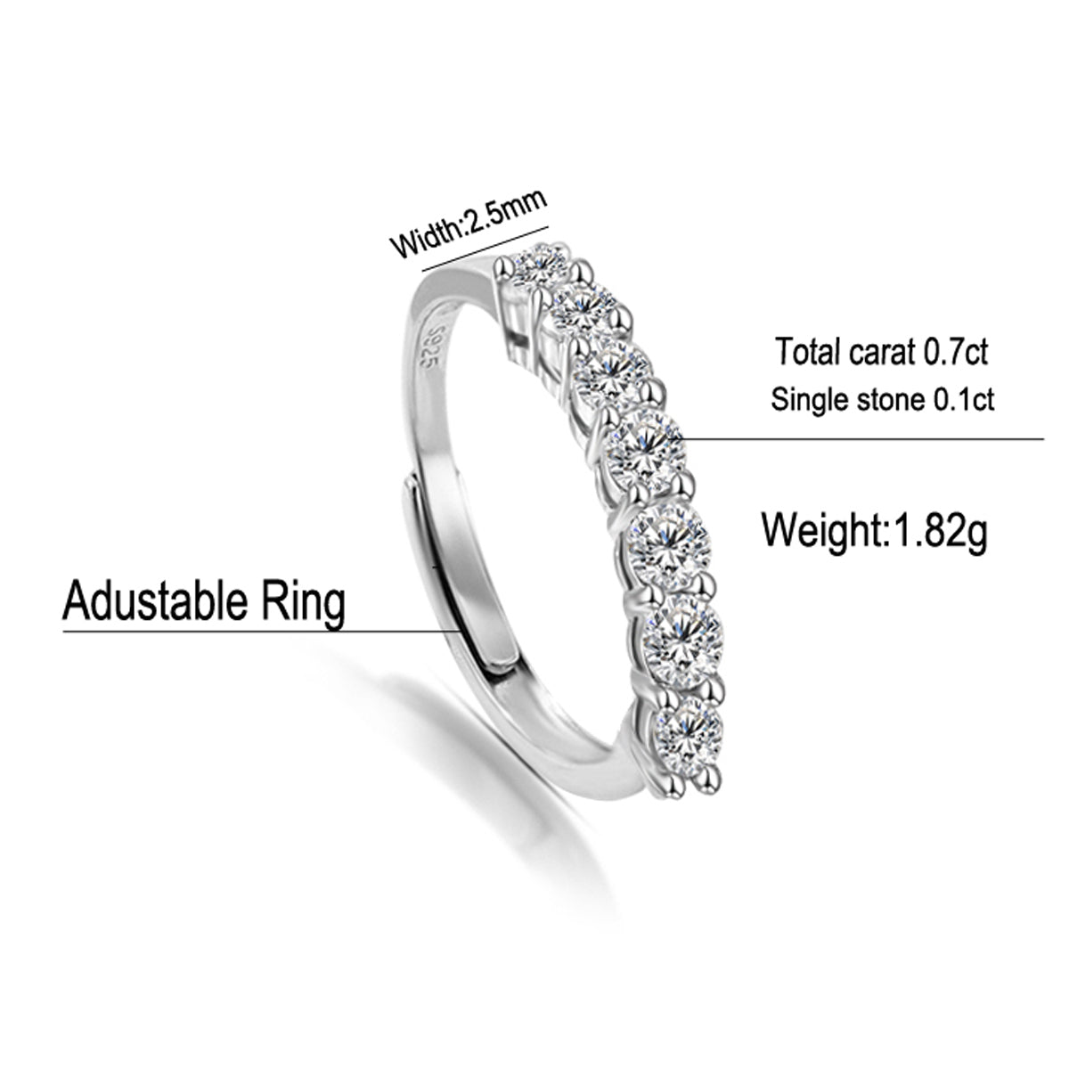 Simple Style Solid Color Sterling Silver Inlay Moissanite White Gold Plated Open Rings