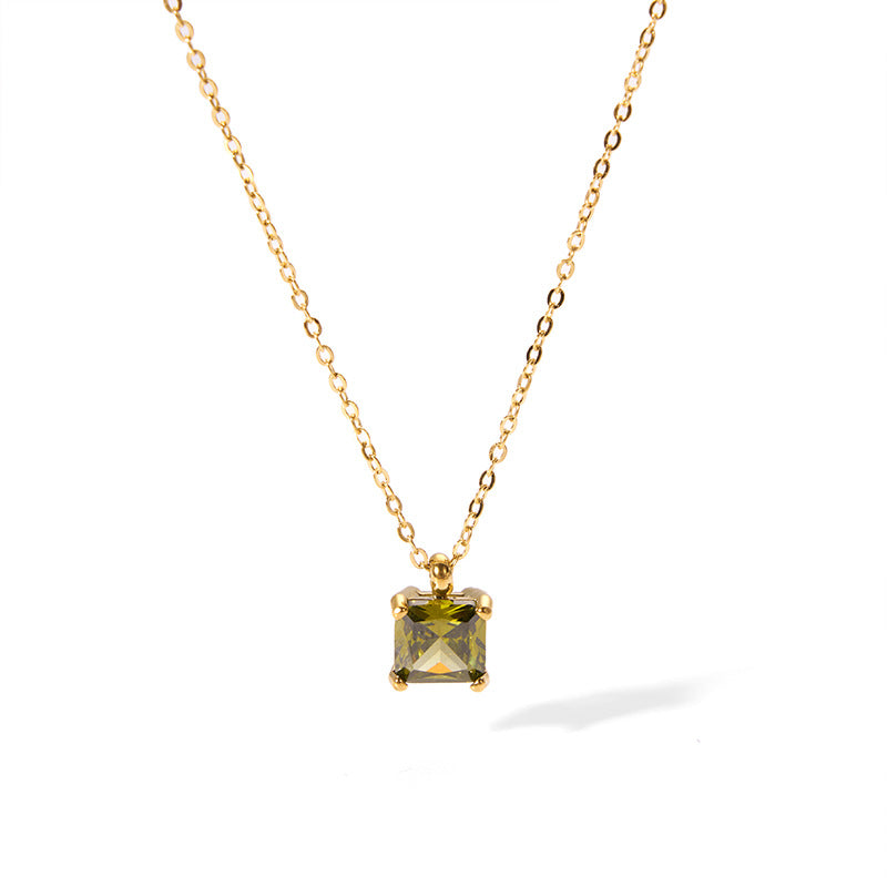 Preppy Style Square Stainless Steel Plating Inlay Zircon 18k Gold Plated Pendant Necklace