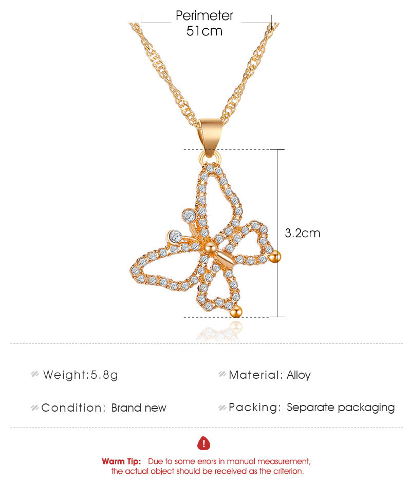 New Necklace Retro Micro-set Zircon Butterfly Clavicle Chain Hollow Full Diamond Butterfly Pendant Necklace Wholesale Gooddiy