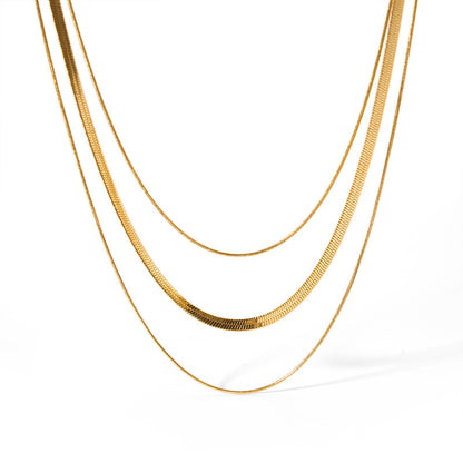 Simple Style Solid Color Stainless Steel Plating 18k Gold Plated Three Layer Necklace