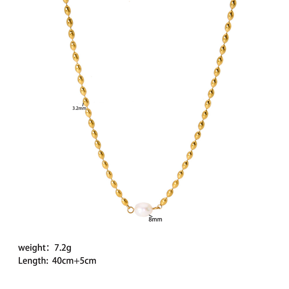 Lady Pearl Stainless Steel Plating 18k Gold Plated Necklace