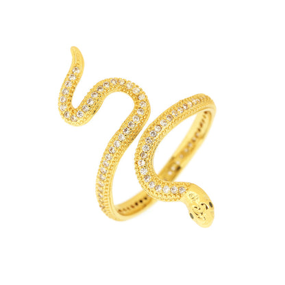 Ig Style Exaggerated Snake Copper Plating Inlay Zircon 18k Gold Plated Open Rings