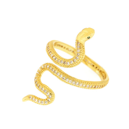 Ig Style Exaggerated Snake Copper Plating Inlay Zircon 18k Gold Plated Open Rings