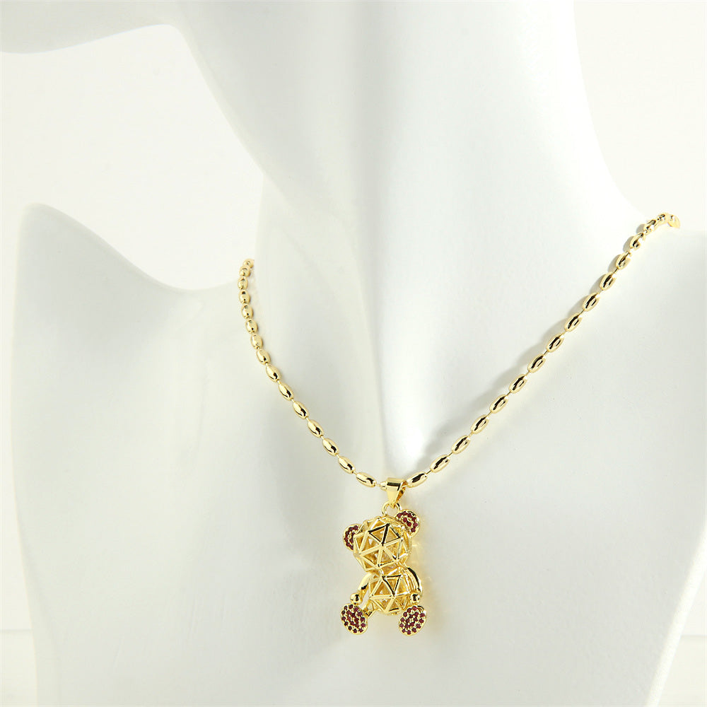 Simple Style Streetwear Little Bear Copper 18k Gold Plated Zircon Pendant Necklace In Bulk