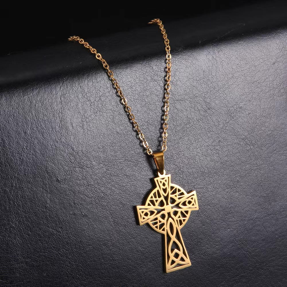 Hip-hop Punk Cross Stainless Steel Gold Plated Silver Plated Pendant Necklace