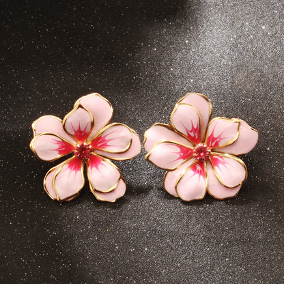 1 Pair Elegant Artistic Flower Enamel Inlay Alloy Rhinestones Ear Studs