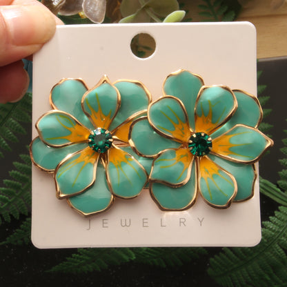 1 Pair Elegant Artistic Flower Enamel Inlay Alloy Rhinestones Ear Studs