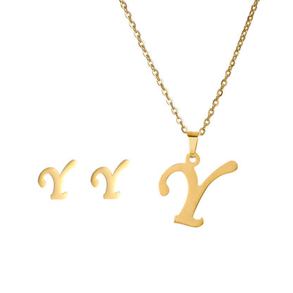 Classic Style Letter Stainless Steel Alloy Plating Earrings Necklace