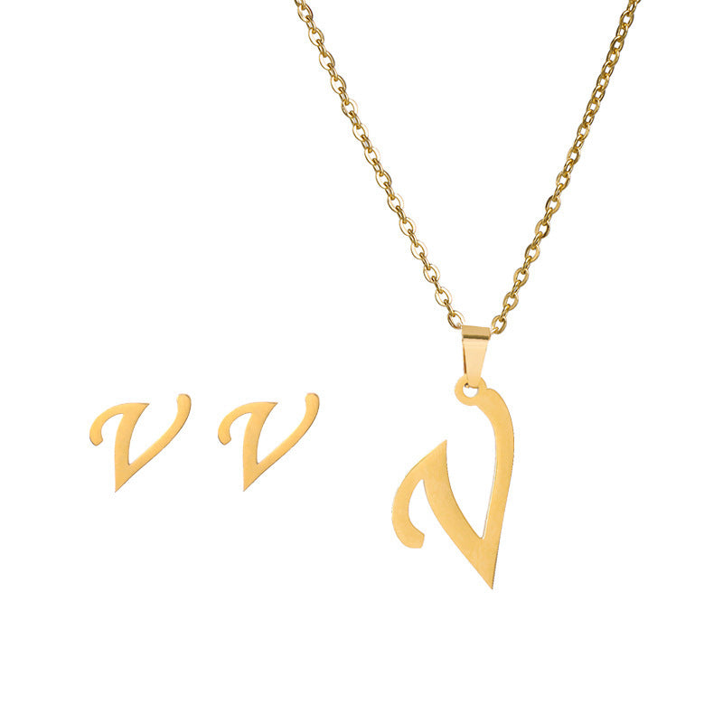 Classic Style Letter Stainless Steel Alloy Plating Earrings Necklace