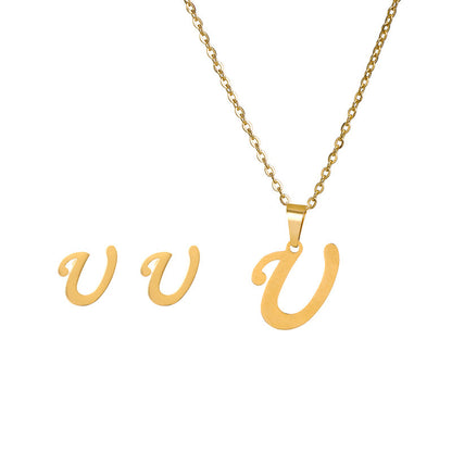 Classic Style Letter Stainless Steel Alloy Plating Earrings Necklace